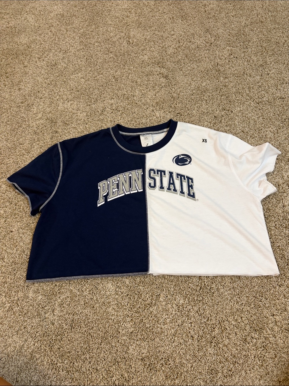 Zoozatz Penn State Split-Panel Short Sleeve Tee in Navy and White
